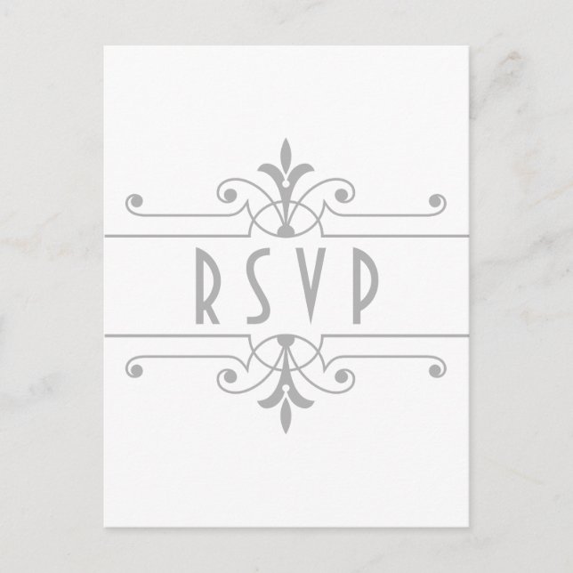 Grey v2 Fancy Ornamental RSVP Postcard (Front)