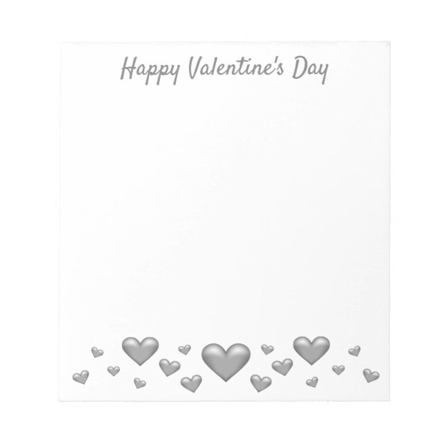 Grey Valentine's Day Hearts & Custom Text Notepad (Front)
