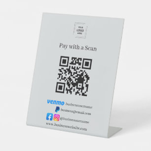 Grey Venmo PayPal QR Code Scan to Pay Pedestal Sign