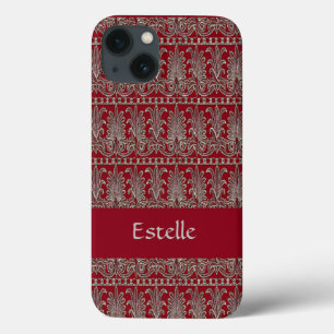 Grey Victorian decorative pattern maroon iPhone 13 Case