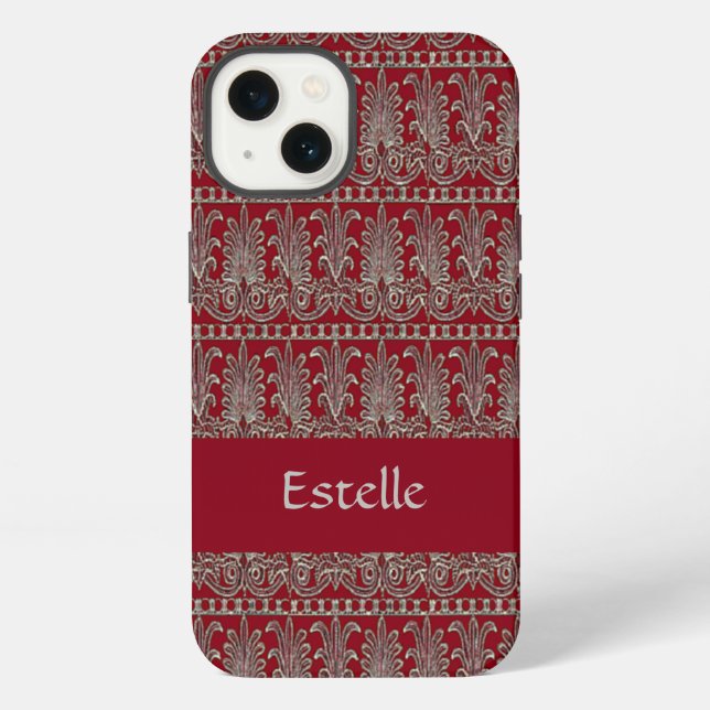 Grey Victorian decorative pattern maroon iPhone Case (Back)