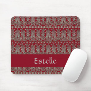 Grey Victorian decorative pattern maroon Mouse Mat