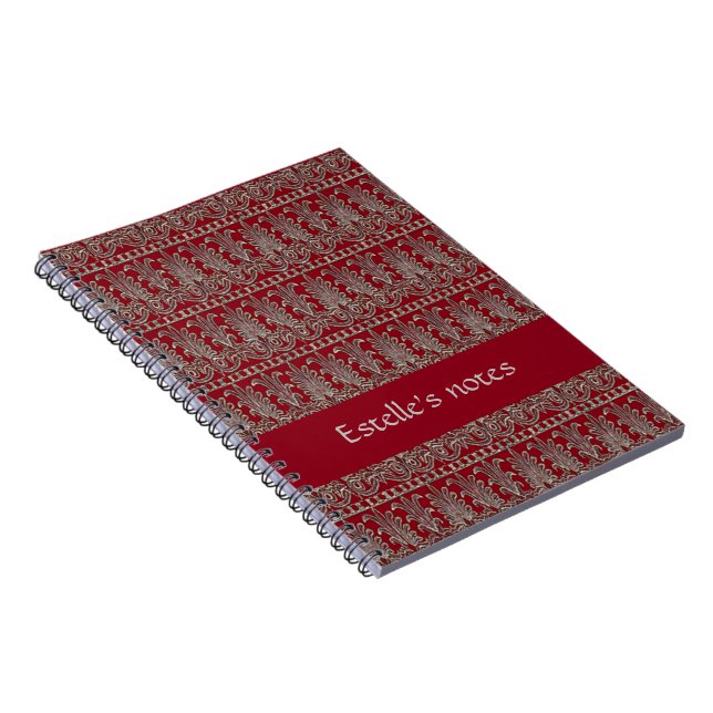 Grey Victorian decorative pattern maroon Notebook (Right Side)