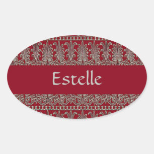 Grey Victorian decorative pattern maroon Oval Sticker