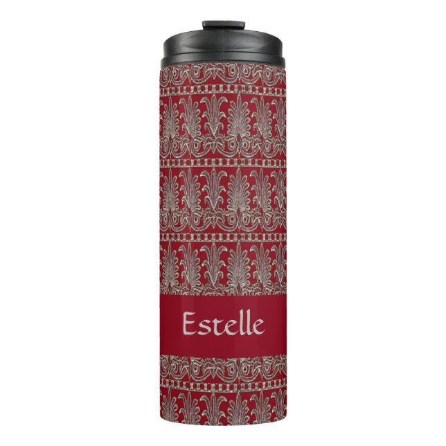 Grey Victorian decorative pattern maroon Thermal Tumbler (Front)