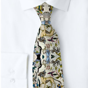 Grey Victorian Europe Beasts Animals Neck Tie