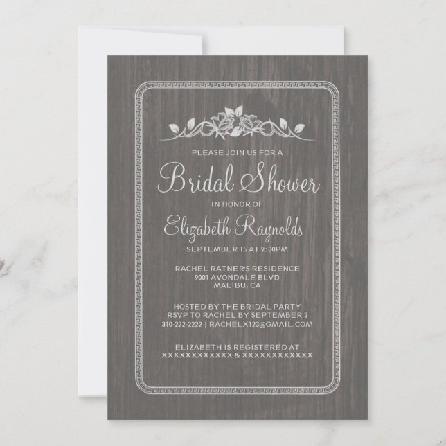 Grey Vintage Barn Wood Bridal Shower Invitations (Front)