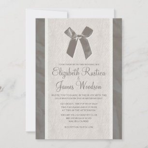 Grey Vintage Bow & Linen Wedding Invitations