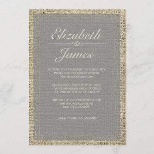 Grey Vintage Burlap Wedding Invitations
