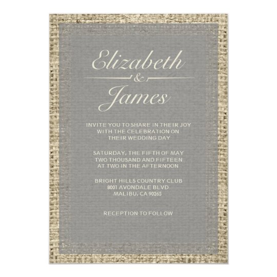 Grey Vintage Burlap Wedding Invitations