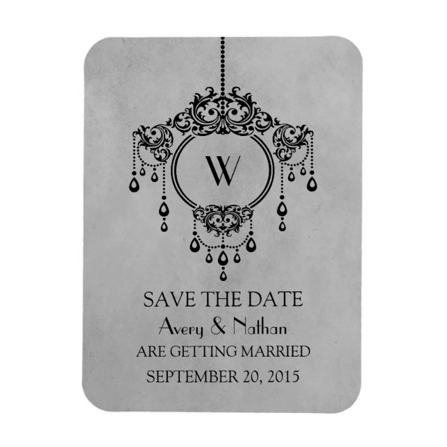 Grey Vintage Chandelier Save the Date Magnet (Vertical)