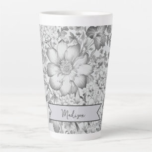 Grey Vintage Chinoiserie Floral Personalised Latte Mug