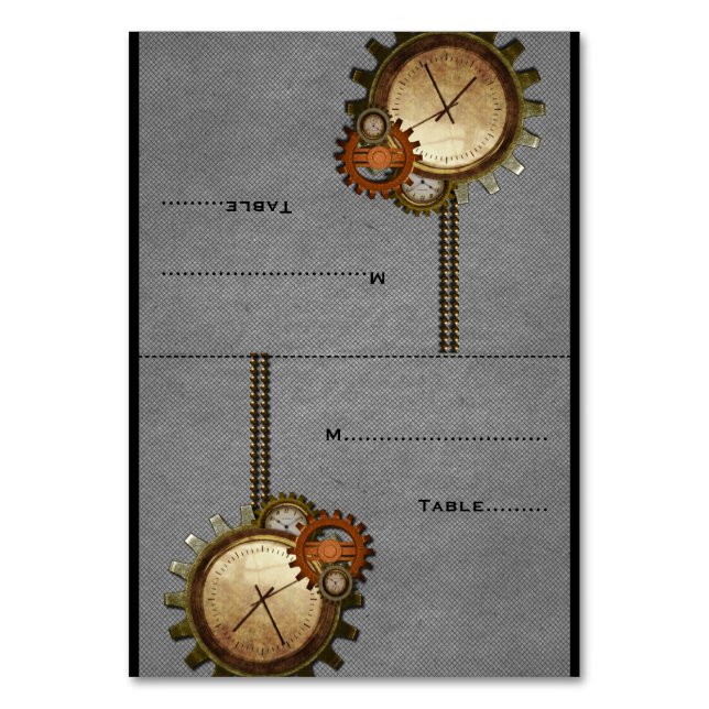 Grey Vintage Clock Wedding Place Card (Front)