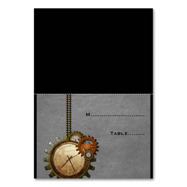 Grey Vintage Clock Wedding Place Card v2 (Front)