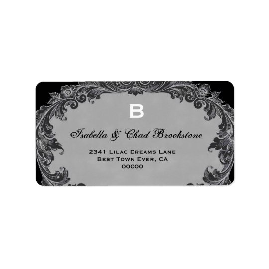Grey Vintage Curlicue Wedding Monogram G460 Address Label