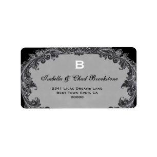Grey Vintage Curlicue Wedding Monogram G460 Label
