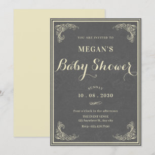 Grey vintage elegant baby shower invitation