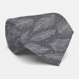 Grey vintage feather pattern tie