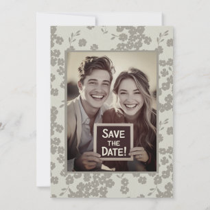 Grey Vintage Floral Wedding Save the Date Neutral