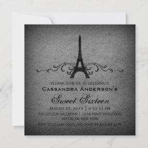 Grey Vintage French Flourish Sweet 16 Invite