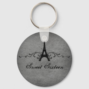 Grey Vintage French Flourish Sweet 16 Keychain
