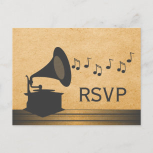 Grey Vintage Gramophone RSVP Postcard