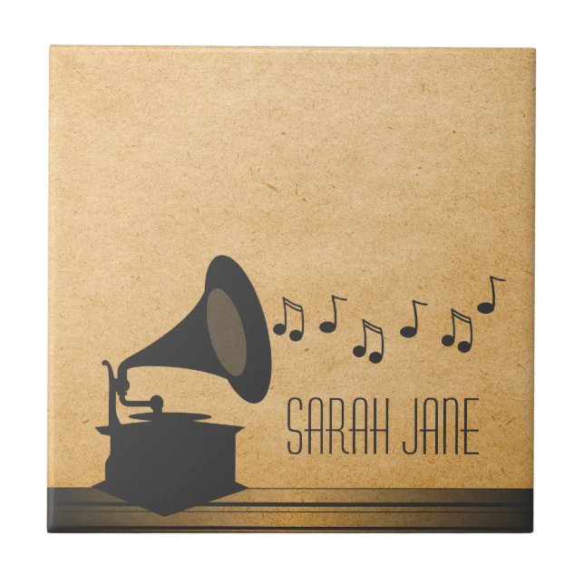 Grey Vintage Gramophone Tile (Front)