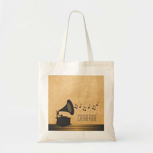 Grey Vintage Gramophone Tote Bag (Front)