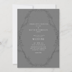 Grey Vintage Hand-Drawn Foliage No Parents Invitat Invitation