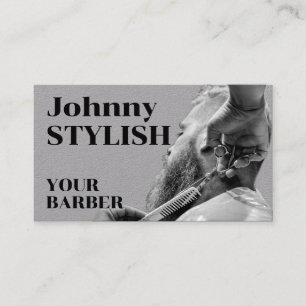 Grey vintage retro barber shop business card