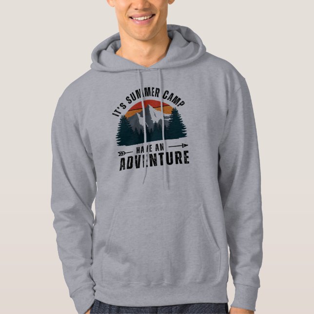 Grey Vintage Retro Mountain Hiking Camping Nature Hoodie (Front)