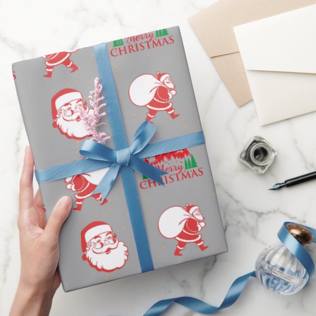 grey vintage santa claus christmas wrapping paper  (Gifting)