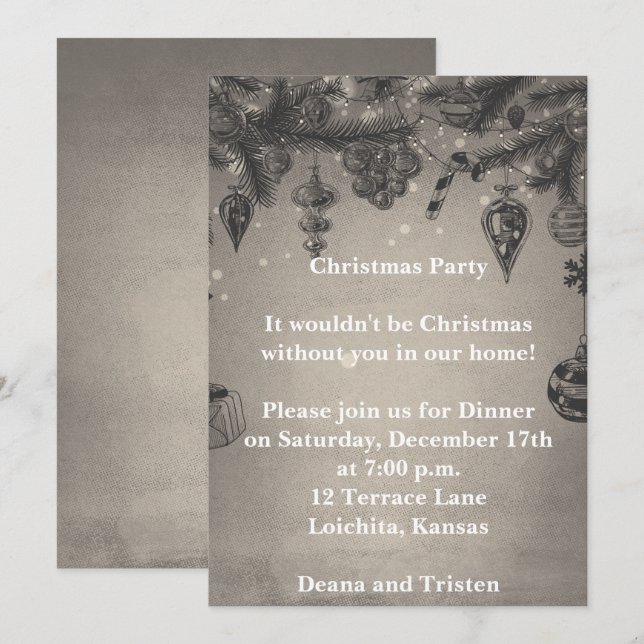 Grey Vintage Style Christmas Party Invitation (Front/Back)