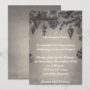 Grey Vintage Style Christmas Party Invitation