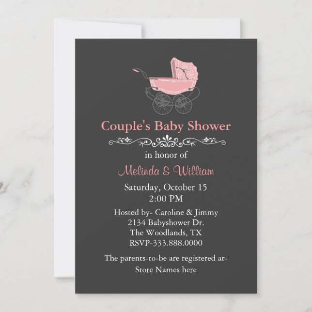 Grey Vintage Style Couple's Baby Shower Invitation (Front)