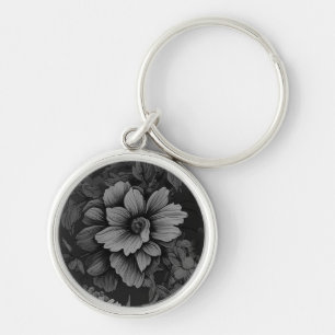 Grey Vintage Unfurling Flower Key Ring