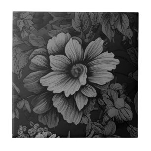  Grey Vintage Unfurling Flower Tile