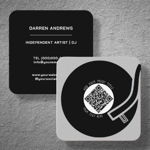 Grey Vinyl LP QR Code Square Business Card