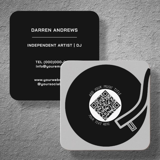 Grey Vinyl LP | QR Code Square Business Card (Creator Uploaded)