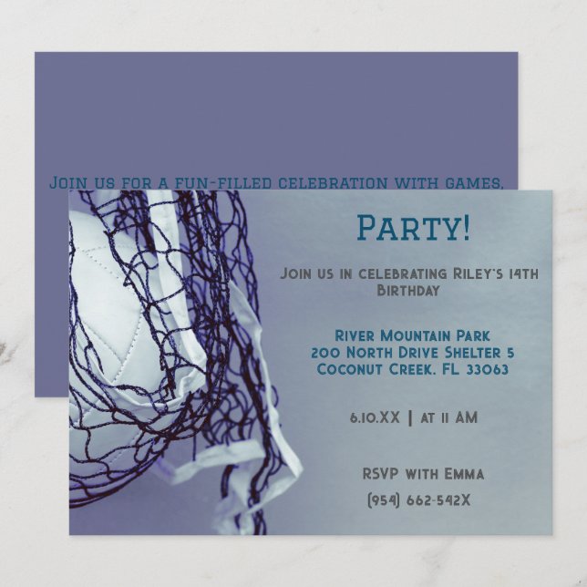 Grey Volleyball Birthday  Invitation (Front/Back)