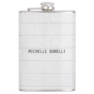 Grey  Wall Bricks Design Plain Legible Modern Hip Flask