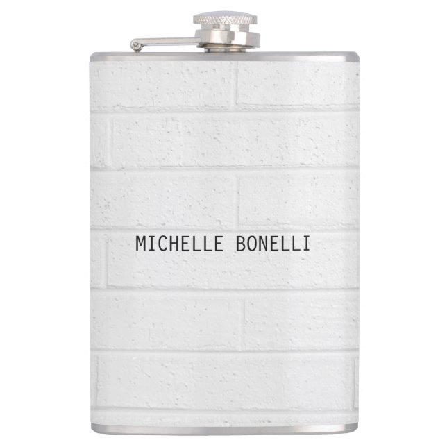 Grey  Wall Bricks Design Plain Legible Modern Hip Flask (Front)