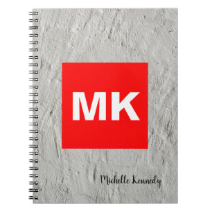 Grey Wall Red White Monogram Professional Modern Notebook