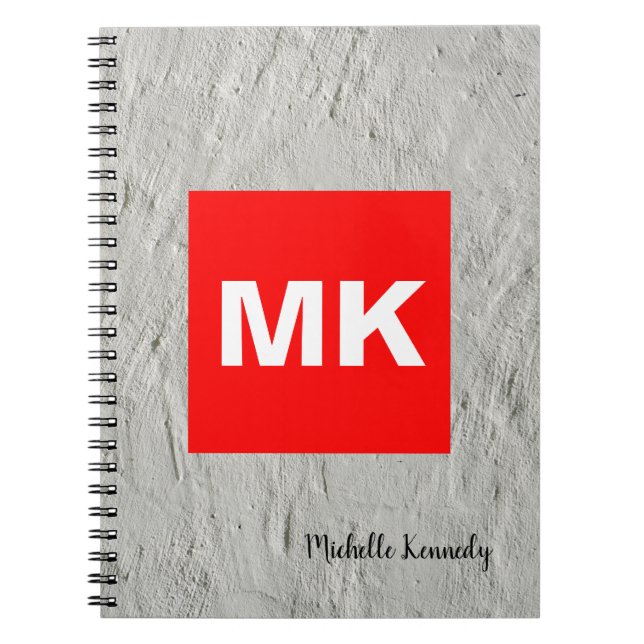 Grey Wall Red White Monogram Professional Modern Notebook (Front)
