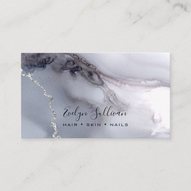 grey watercolor agate background business card (Front)