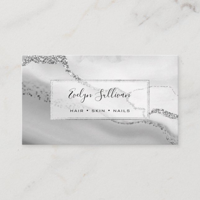 grey watercolor agate design business card (Front)