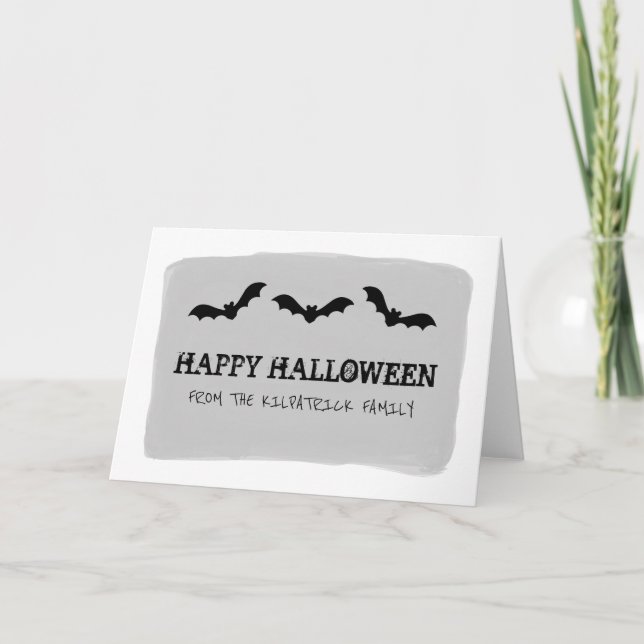 Grey Watercolor Bats Halloween Greeting Card (Front)