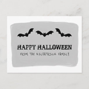 Grey Watercolor Bats Halloween Postcard