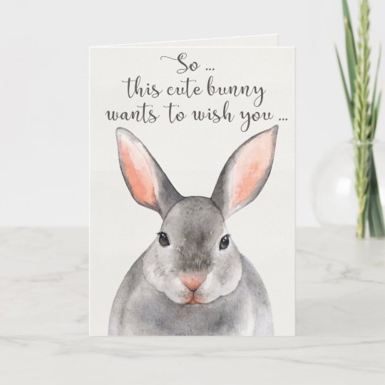 Grey Watercolor Bunny Rabbit Happy Birthday Card Zazzle Co Uk