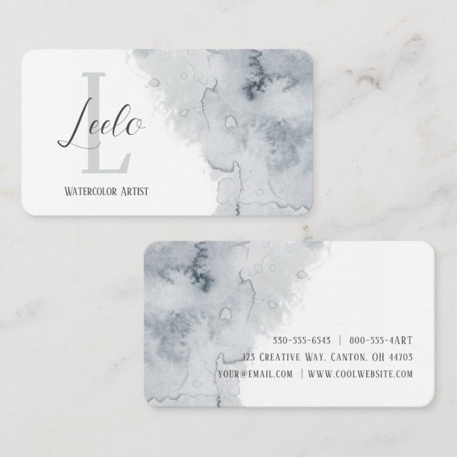 Grey Watercolor Business Card (Front/Back)